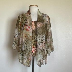 Quintessential 2 Piece Chiffon Print Jacket w Matching Accordion Pleat Tank sz M